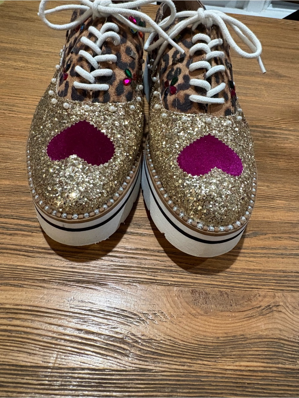 Betsey Johnson Pixxy Soarkl beige Platform see Leather-Look Shoe Interior Label - Picture 3 of 14